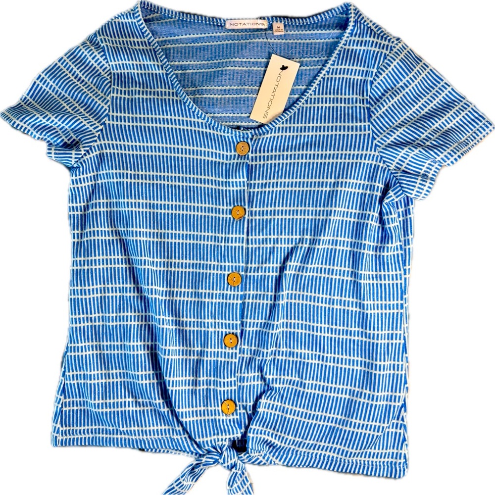 Blue Striped Button-Up Top